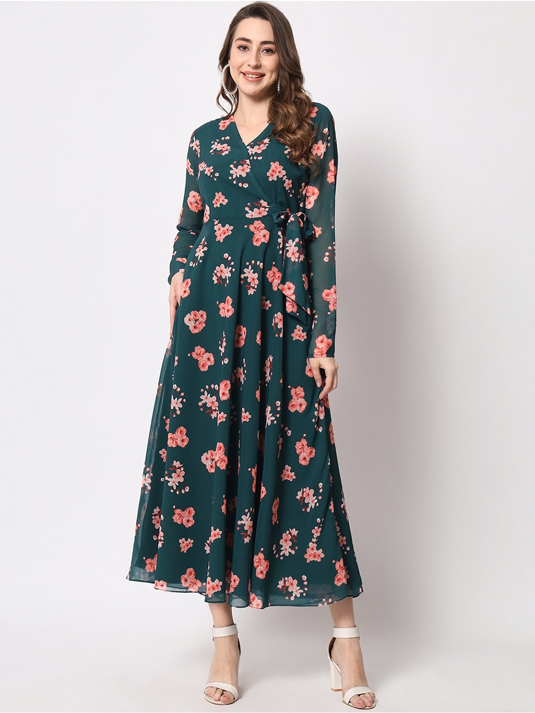 

BLACK SCISSOR Floral Printed Fit & Flared Maxi Dress, Green