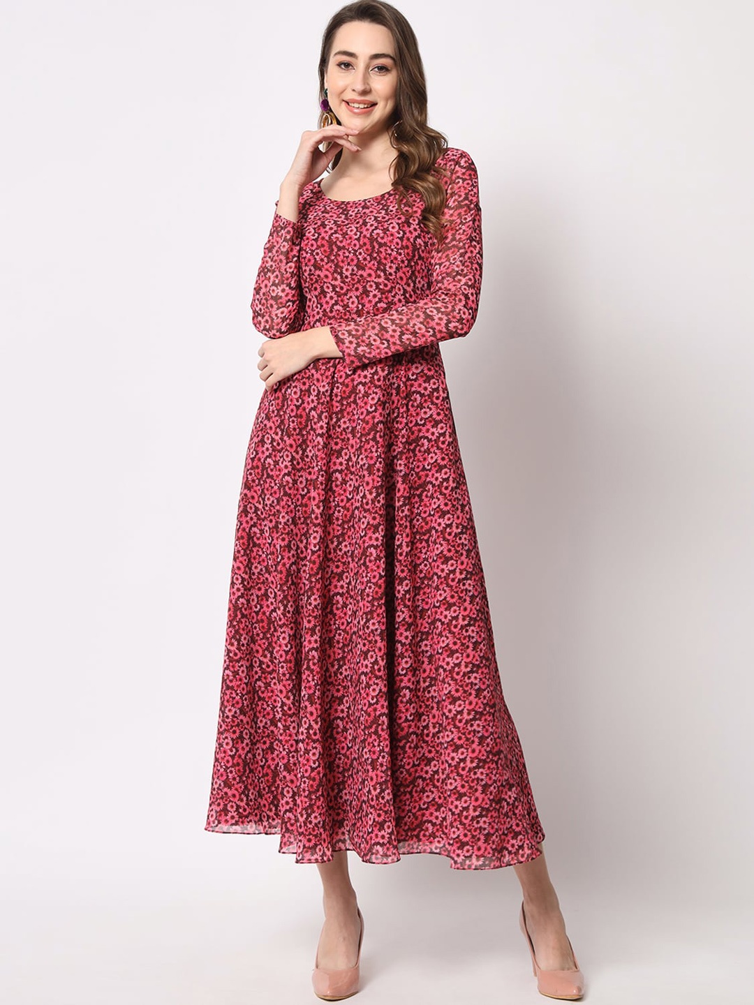 

BLACK SCISSOR Floral Printed Fit & Flared Maxi Dress, Pink