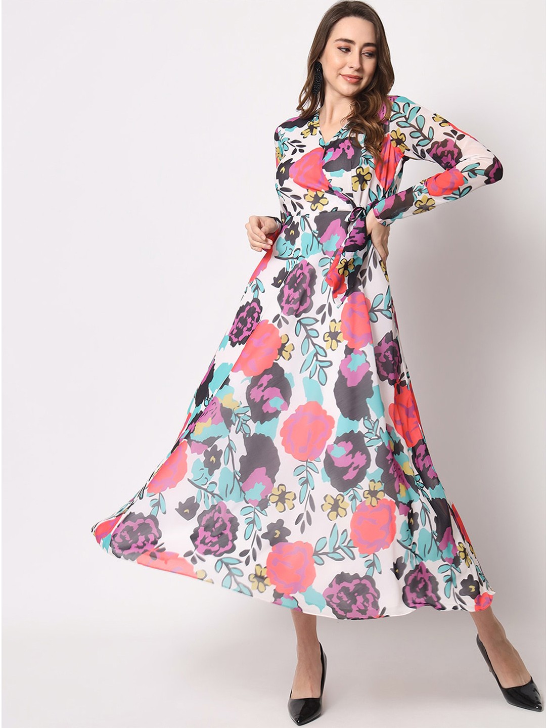 

BLACK SCISSOR Floral Printed Fit & Flared Maxi Dress, Pink