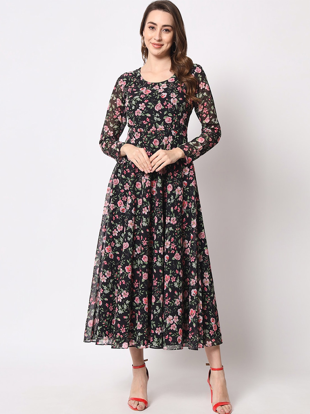 

BLACK SCISSOR Floral Printed Fit & Flared Ethnic Dress