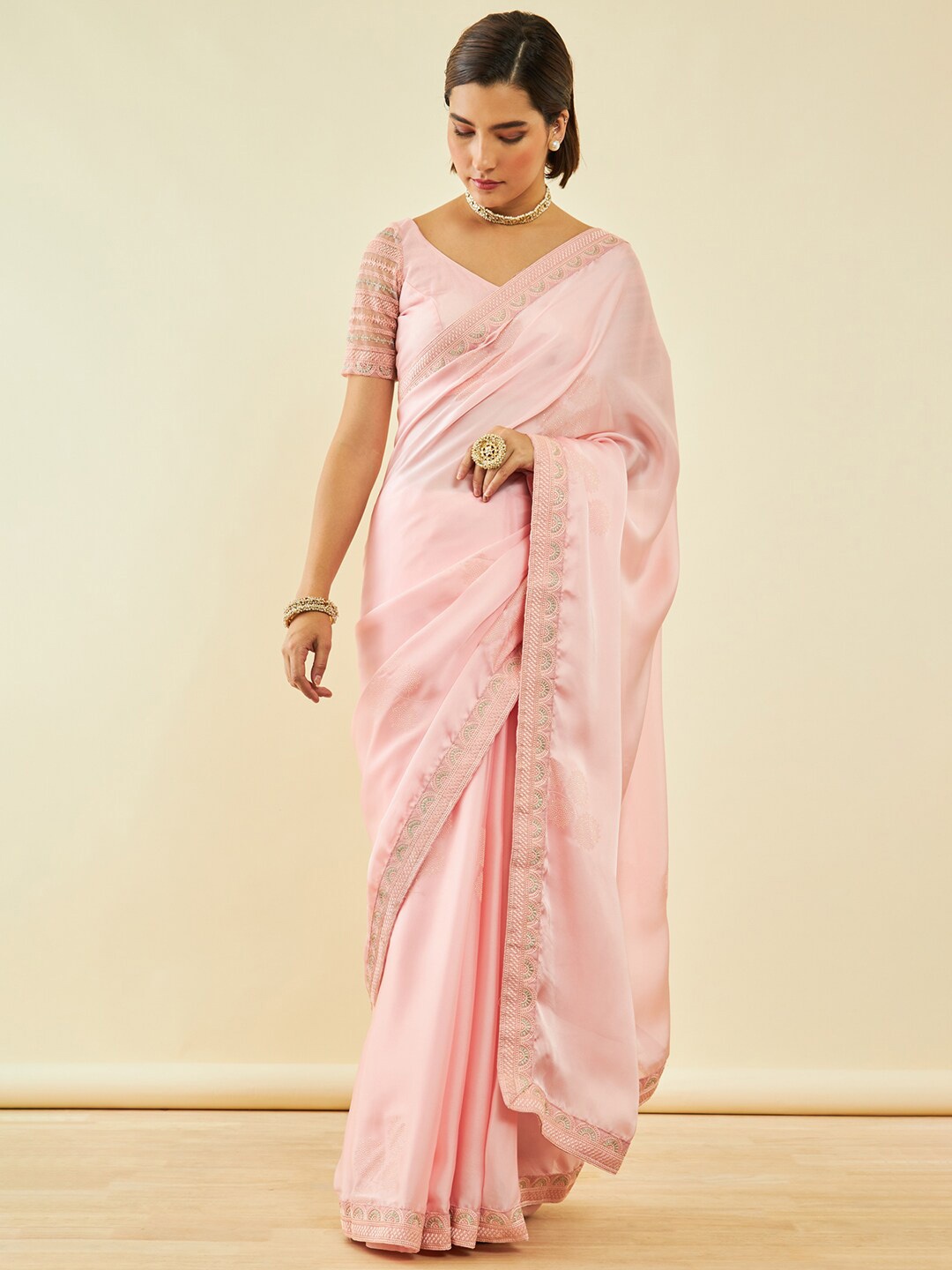 

Soch Floral Embroidered Saree, Peach