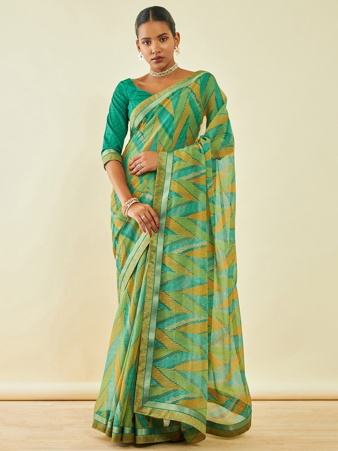 

Soch Geometric Printed Saree, Green