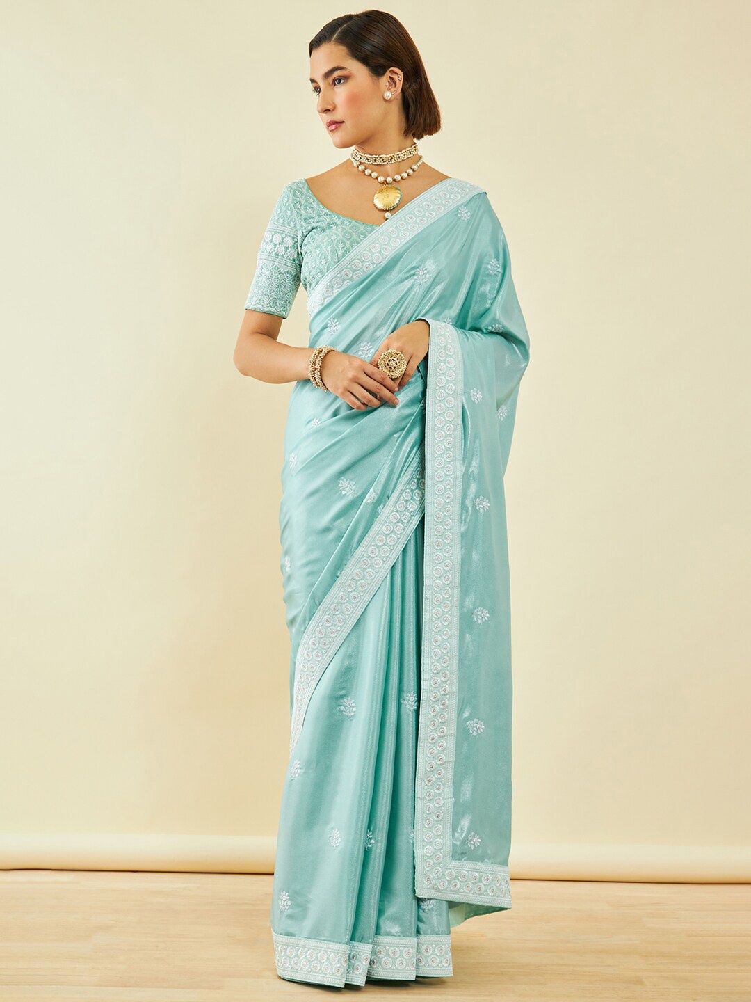 Soch Floral Embroidered Saree, Blue