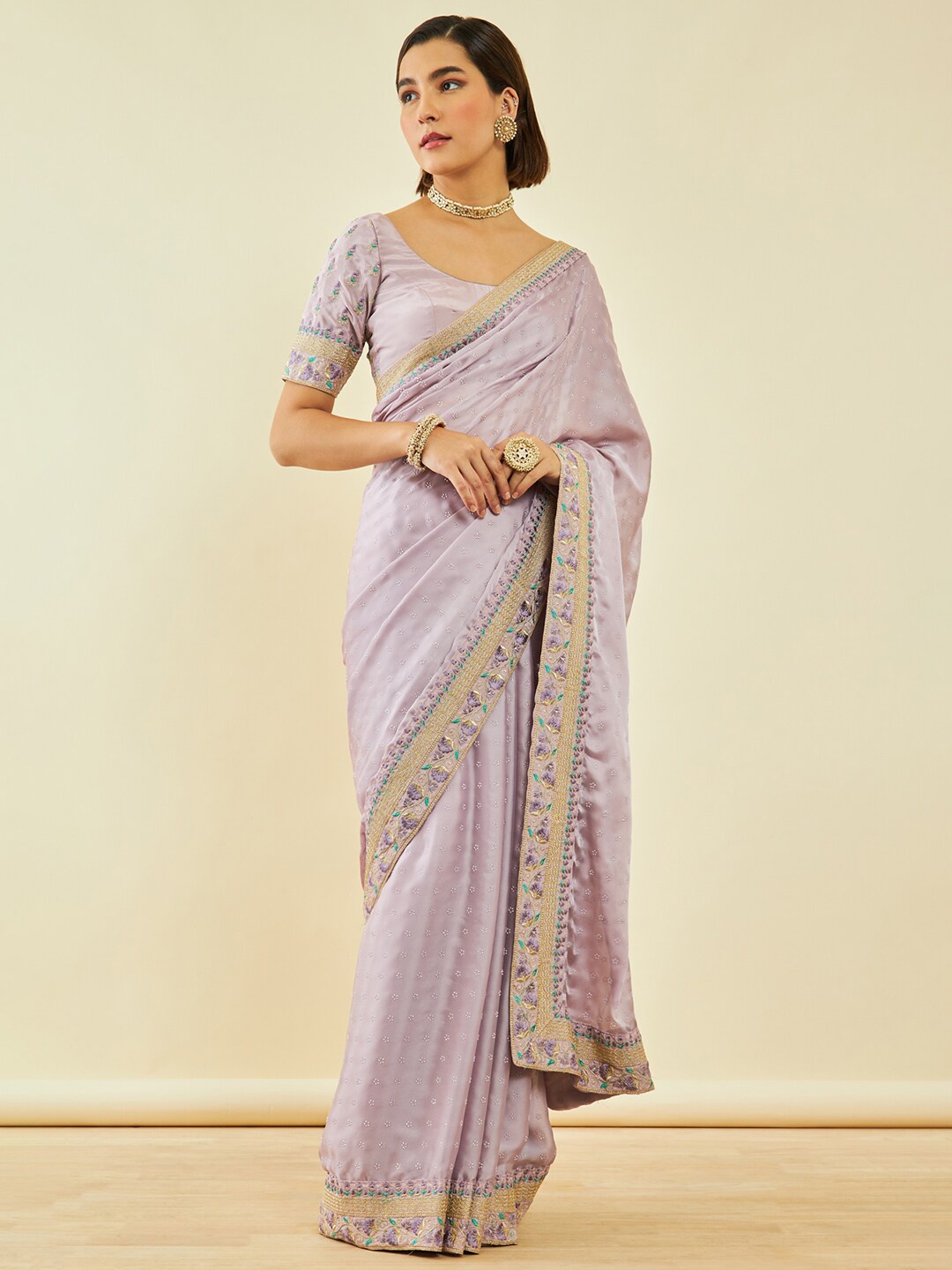 

Soch Embellished Beads and Stones Saree, Purple