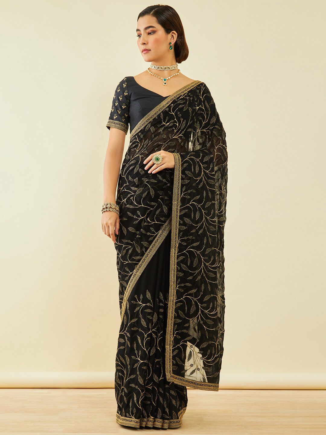 

Soch Floral Embroidered Saree, Black