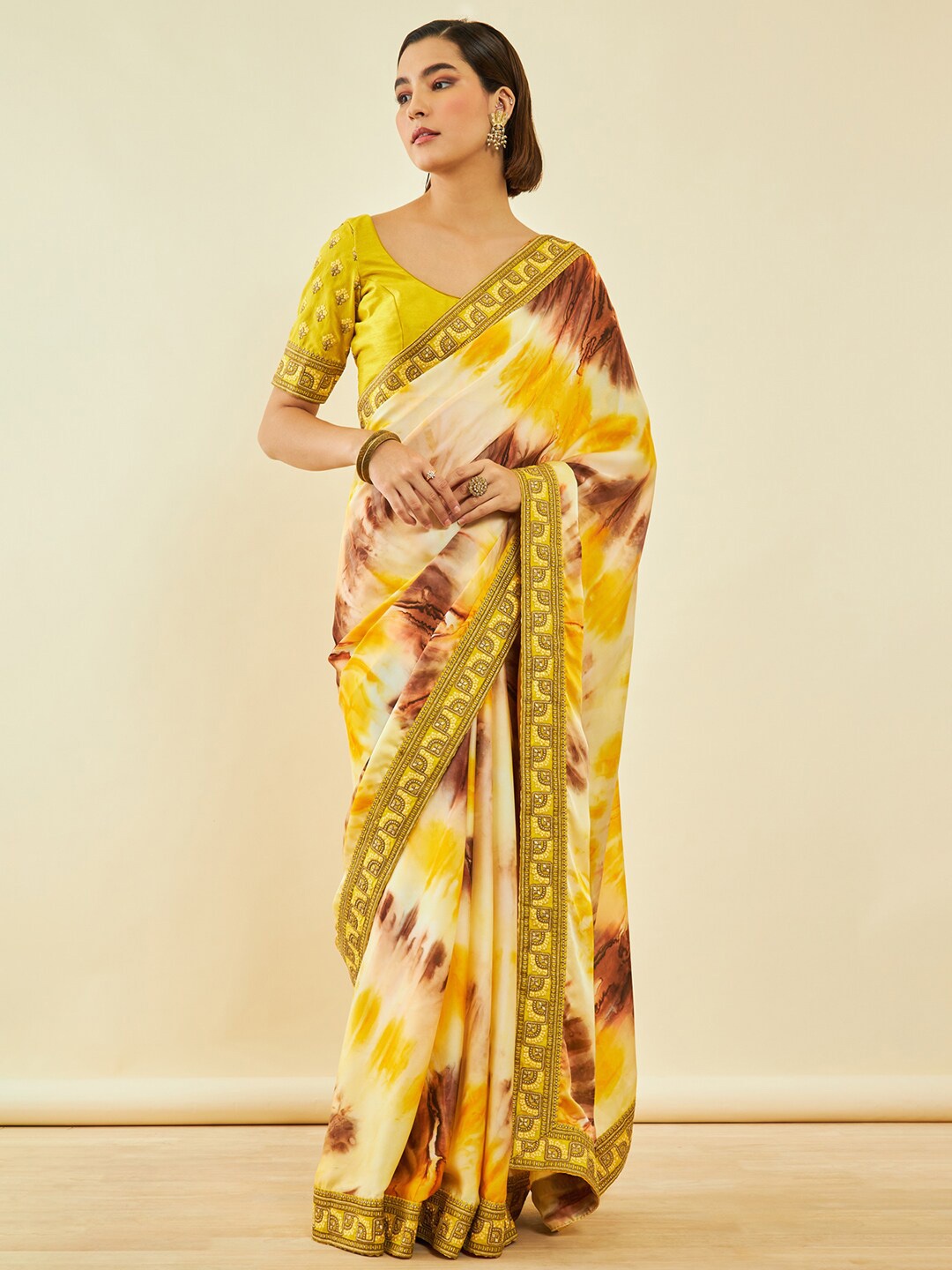 

Soch Abstract Printed Zari Saree, Yellow