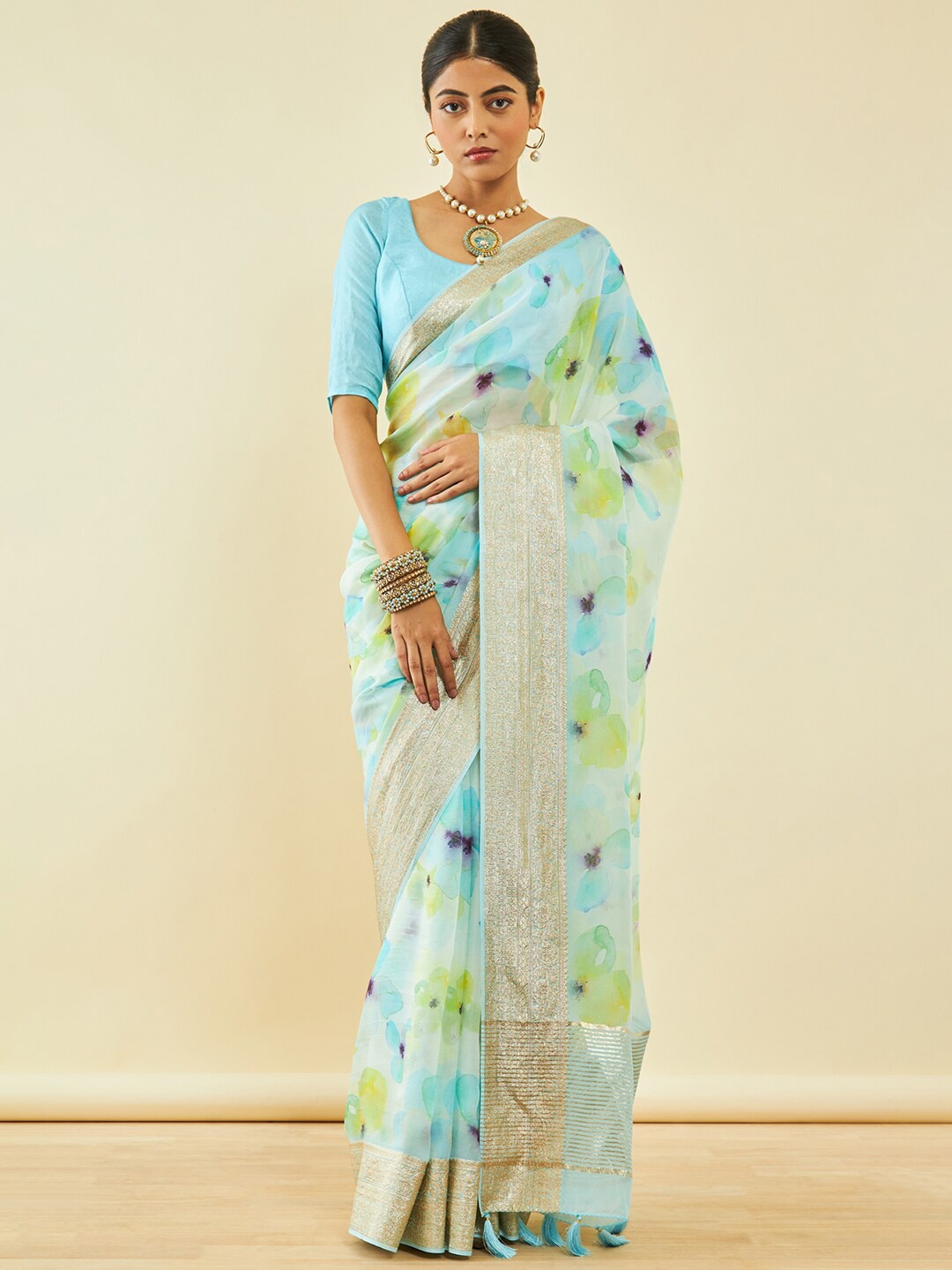 

Soch Floral Zari Organza Saree, Blue