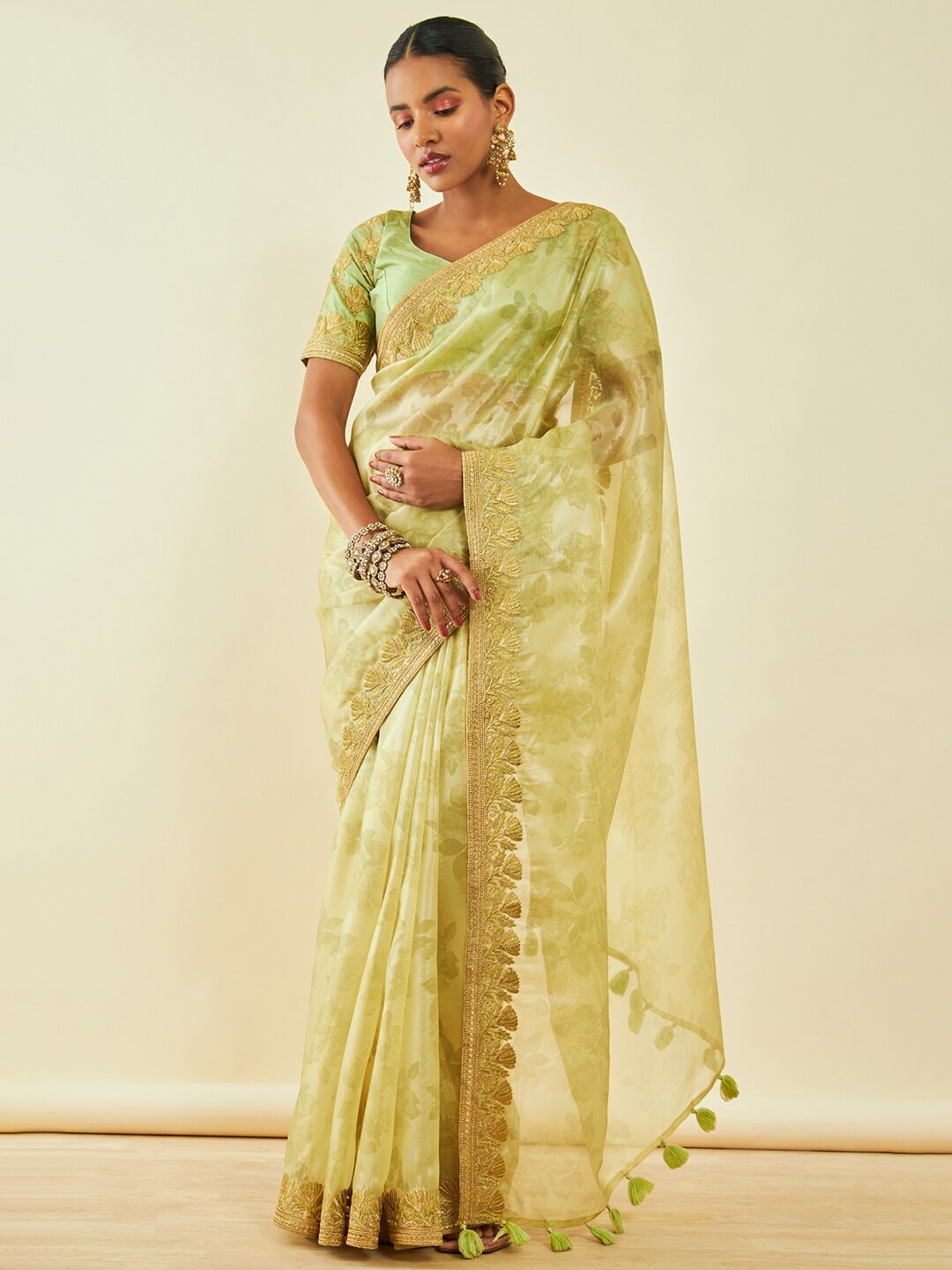

Soch Floral Zari Net Saree, Green