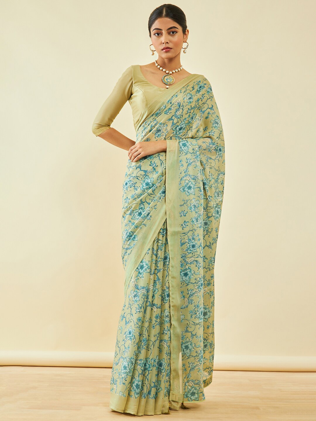 

Soch Floral Poly Georgette Saree, Green
