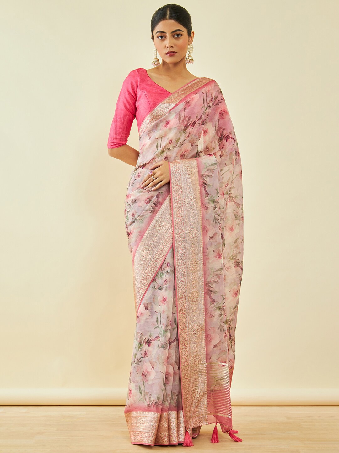 

Soch Floral Zari Organza Saree, Pink