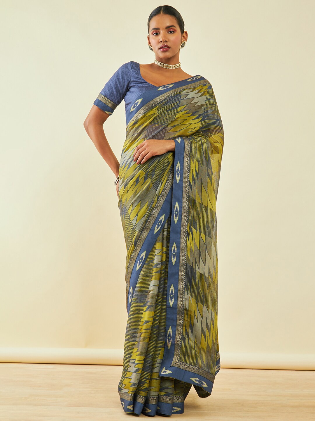 

Soch Printed Zari Poly Chiffon Saree, Green