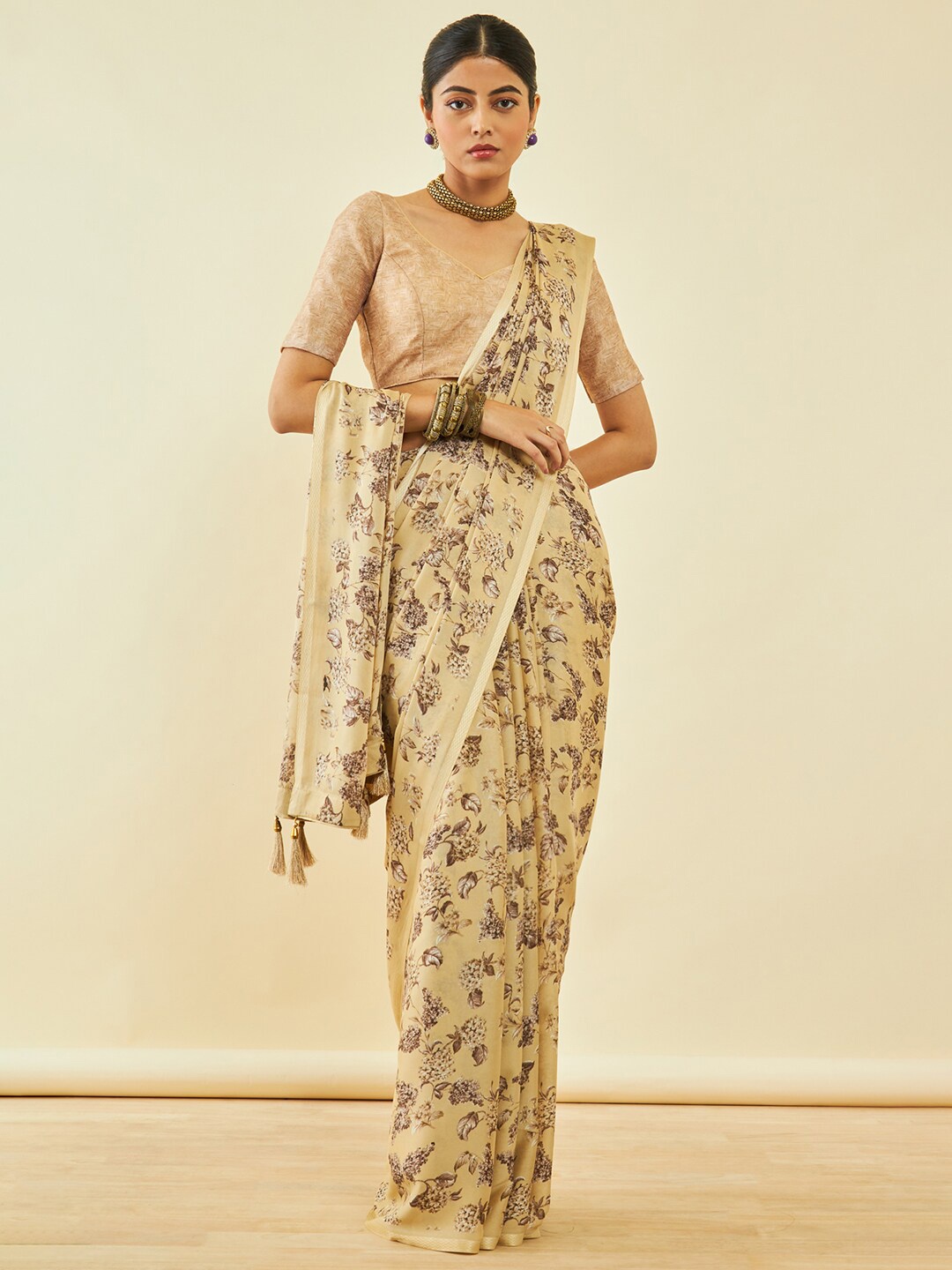 

Soch Floral Poly Georgette Saree, Beige