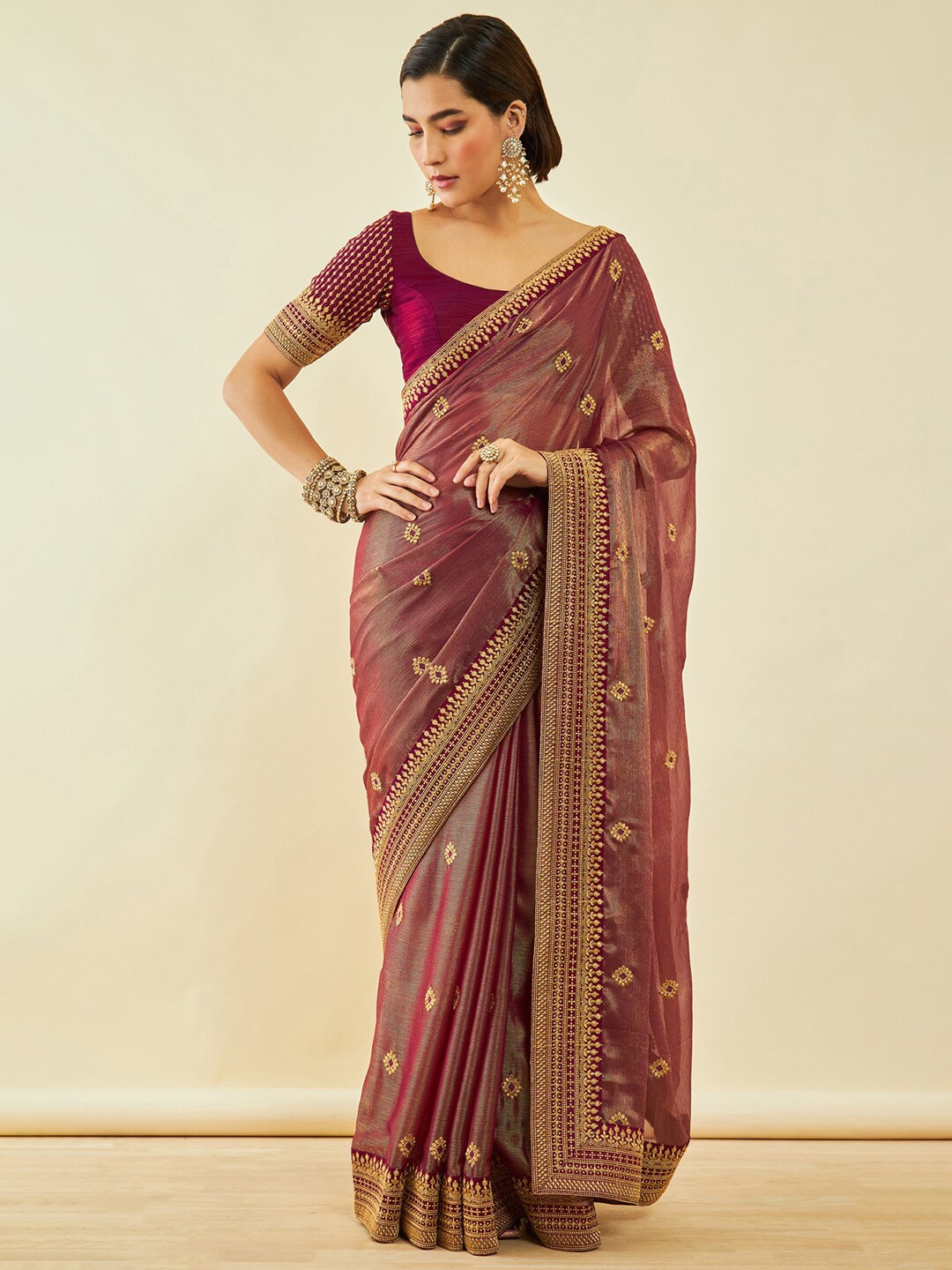 

Soch Floral Embroidered Poly Chiffon Saree, Maroon