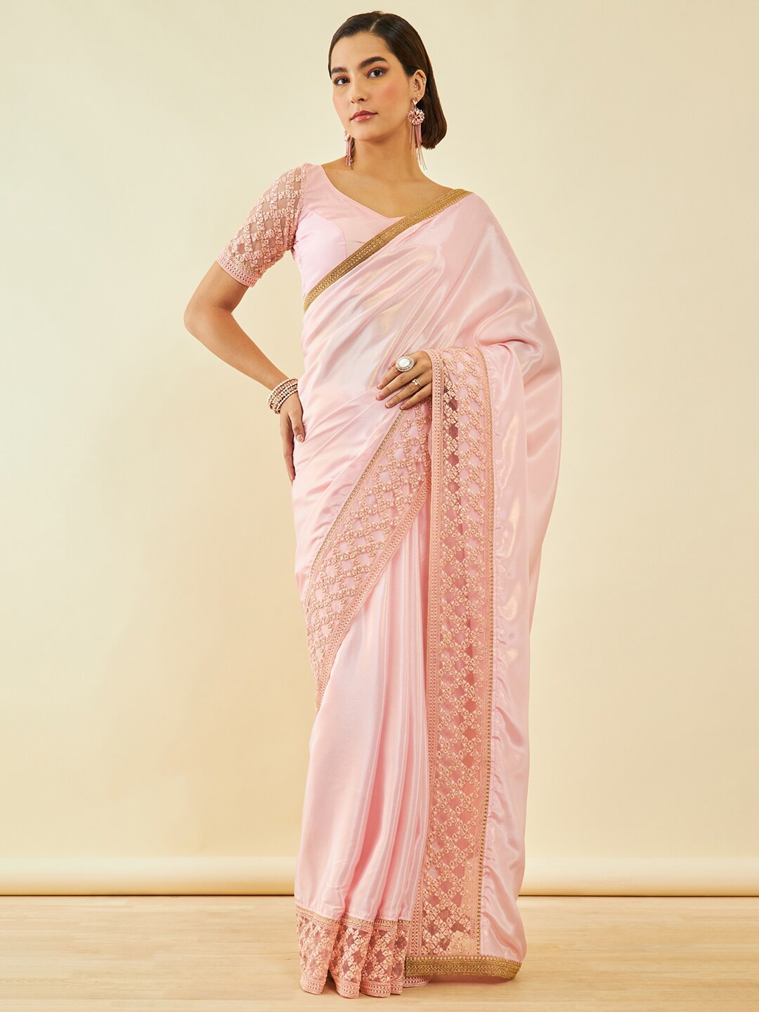 

Soch Embroidered Organza Saree, Peach