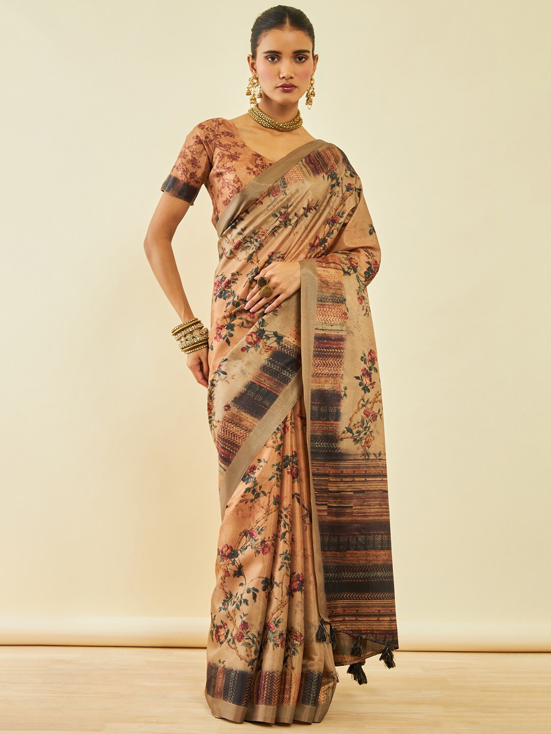 

Soch Floral Art Silk Saree, Brown