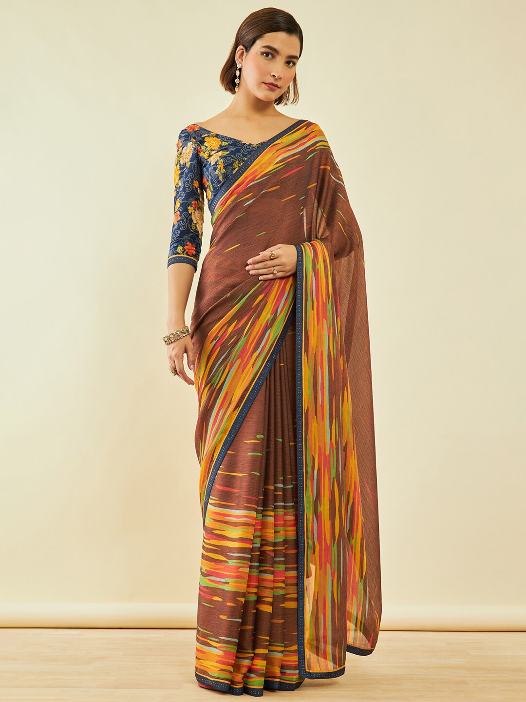 

Soch Printed Beads And Stones Saree, Brown
