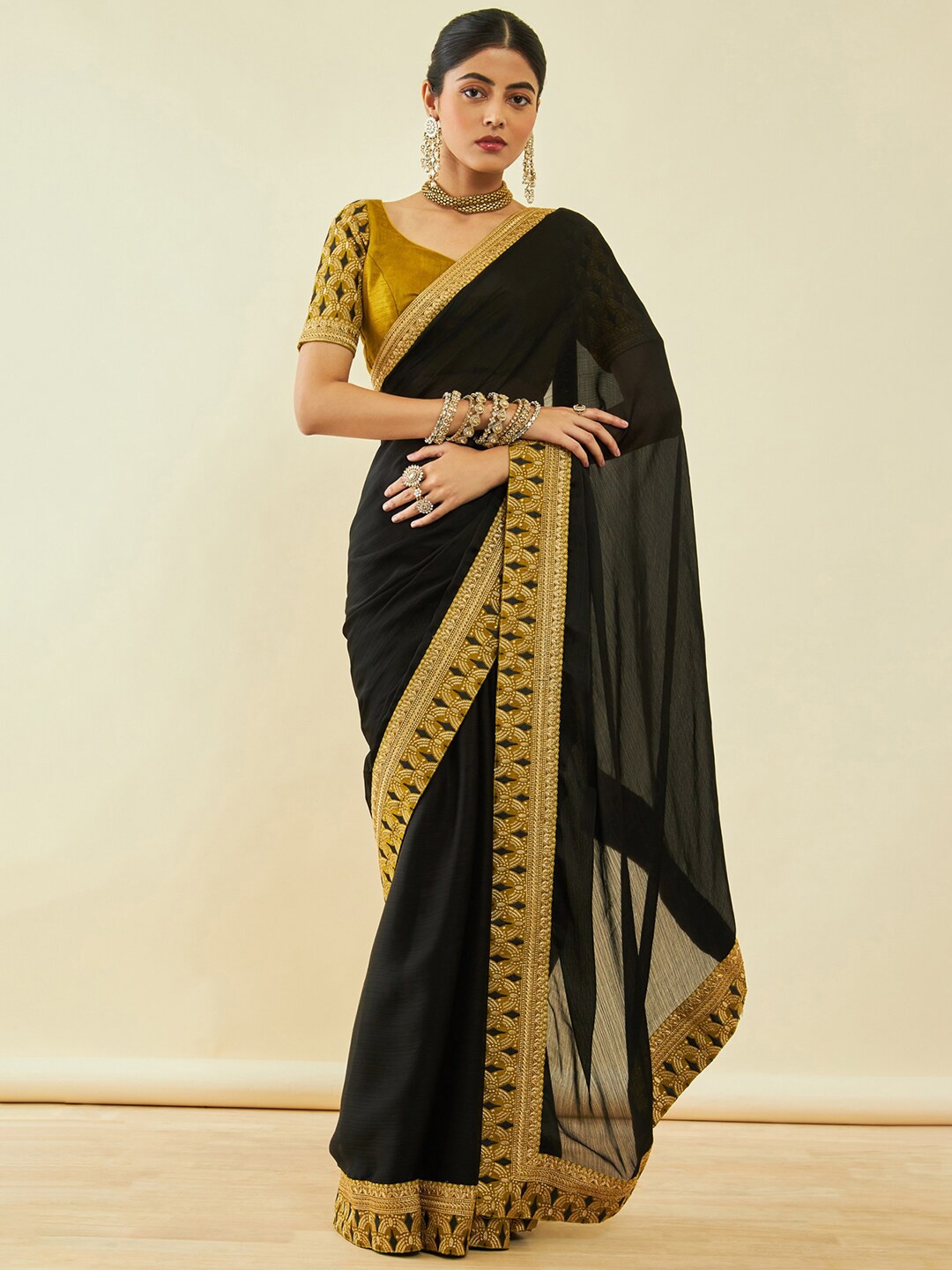 

Soch Embroidered Poly Georgette Saree, Black