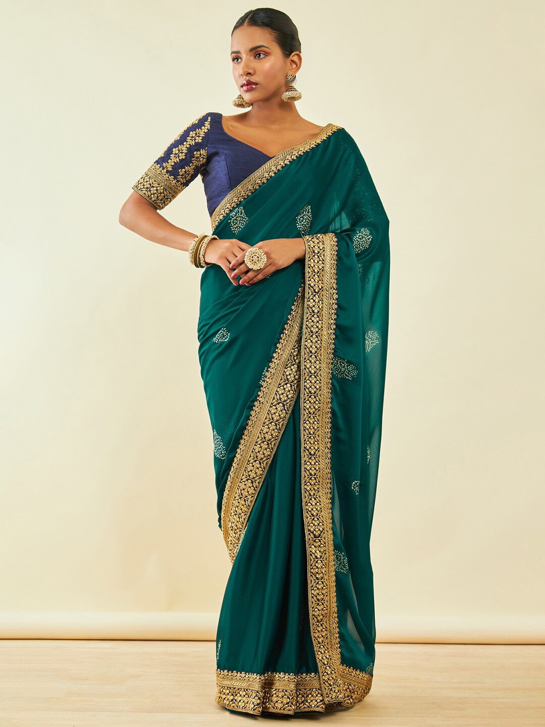 

Soch Ethnic Motifs Printed Saree, Green