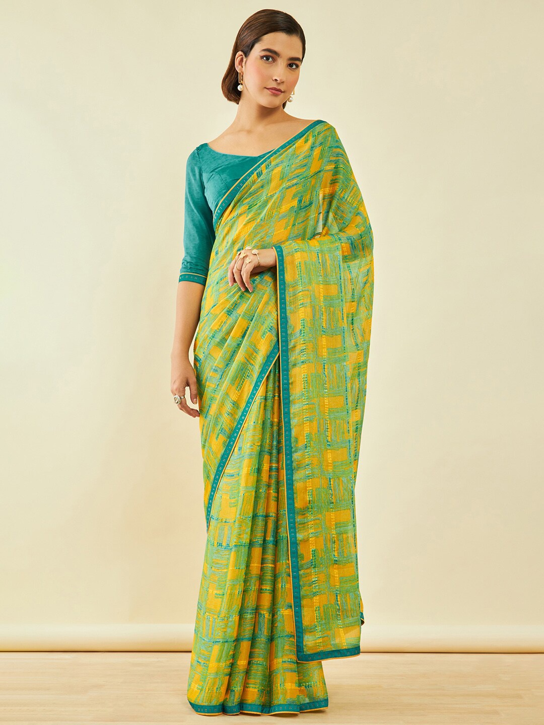 

Soch Yellow Abstract Printed Beads and Stones Saree