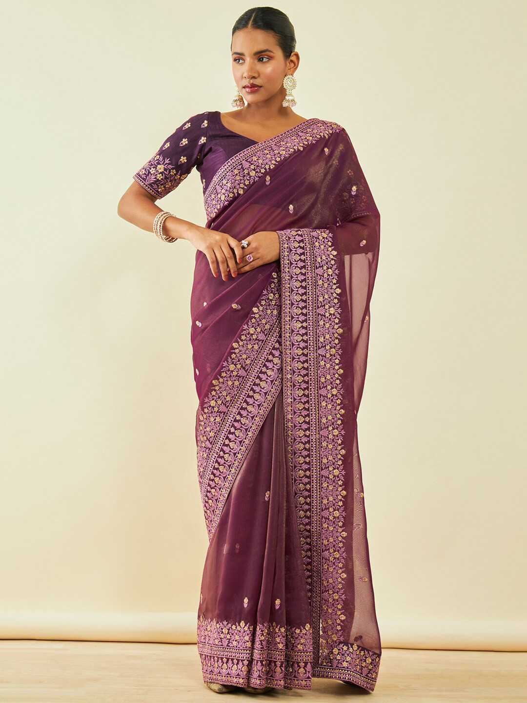 

Soch Purple Floral Embroidered Saree