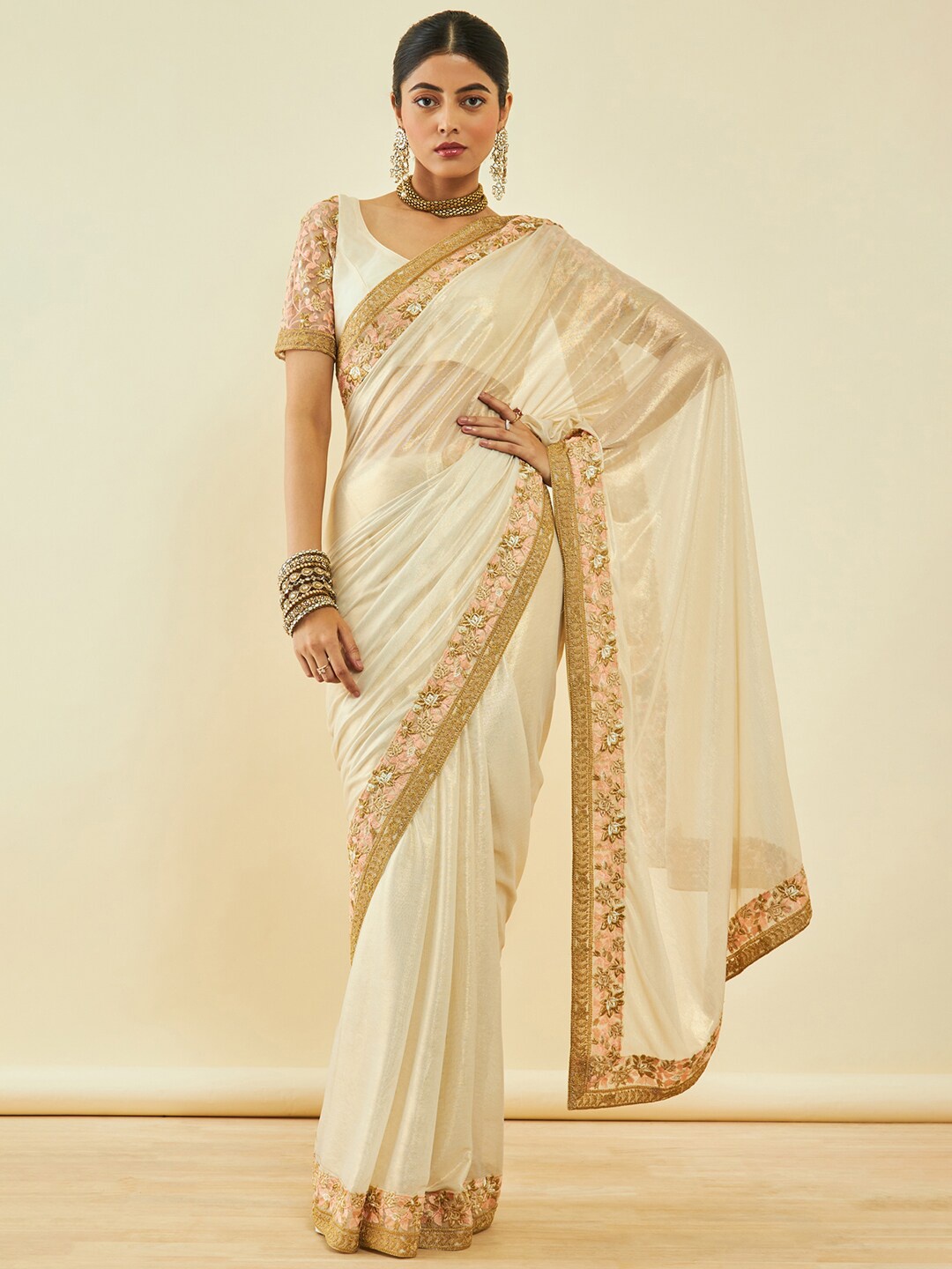 

Soch Gold-Toned Embroidered Organza Saree