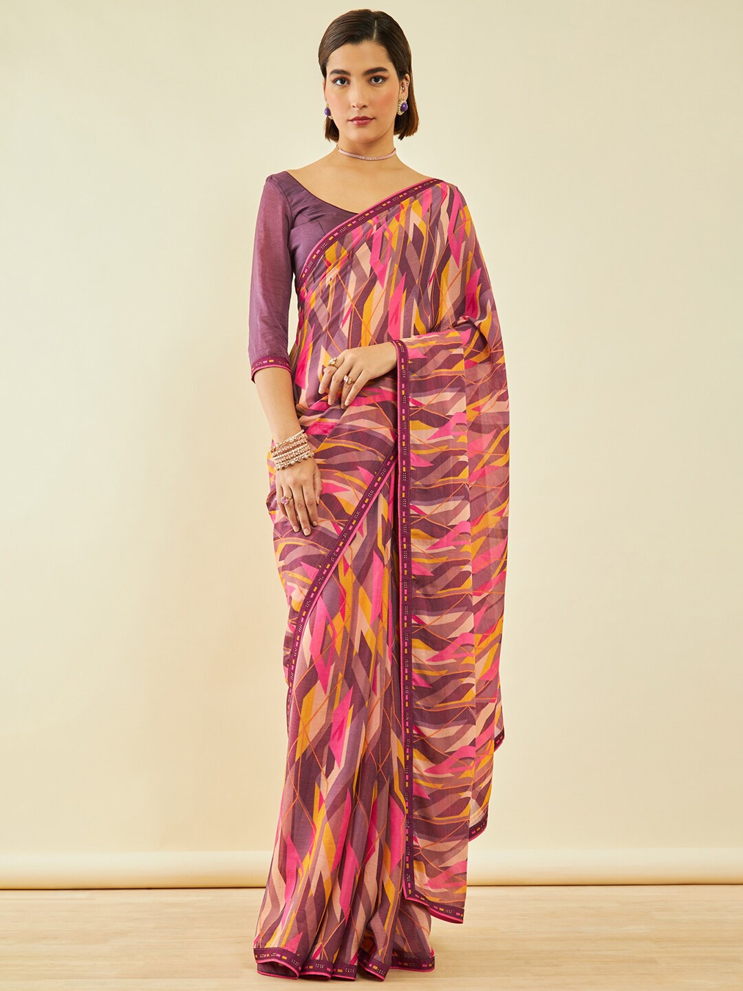 

Soch Maroon & Purple Abstract Printed Beads and Stones Saree