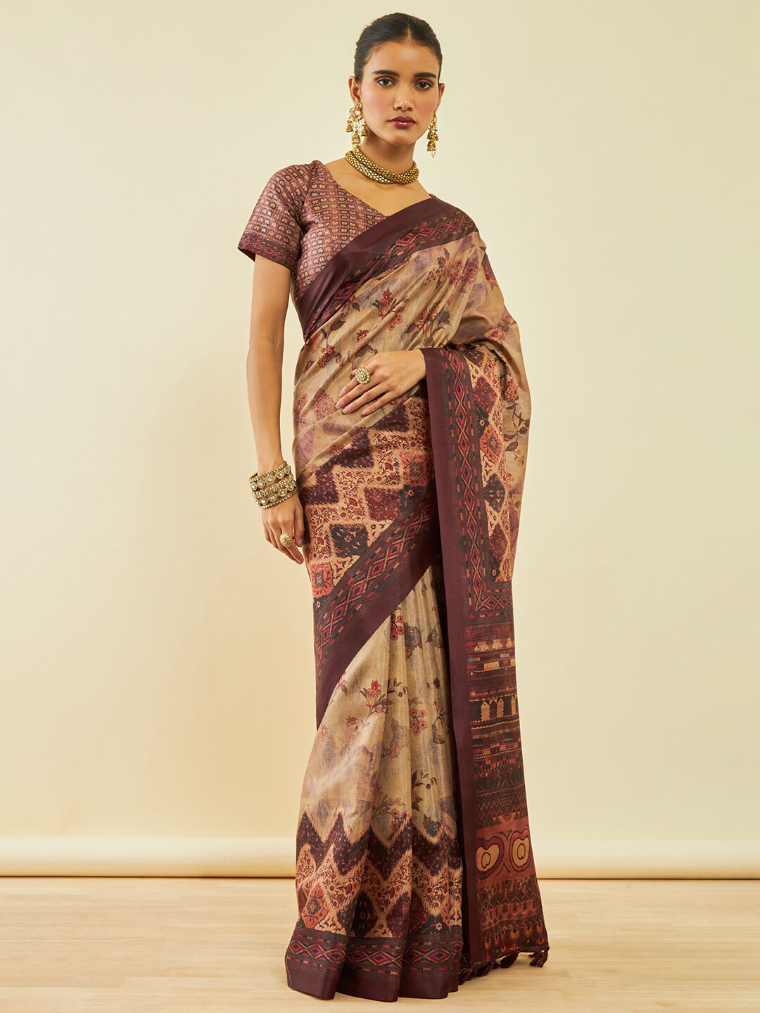 

Soch Brown Floral Printed Saree