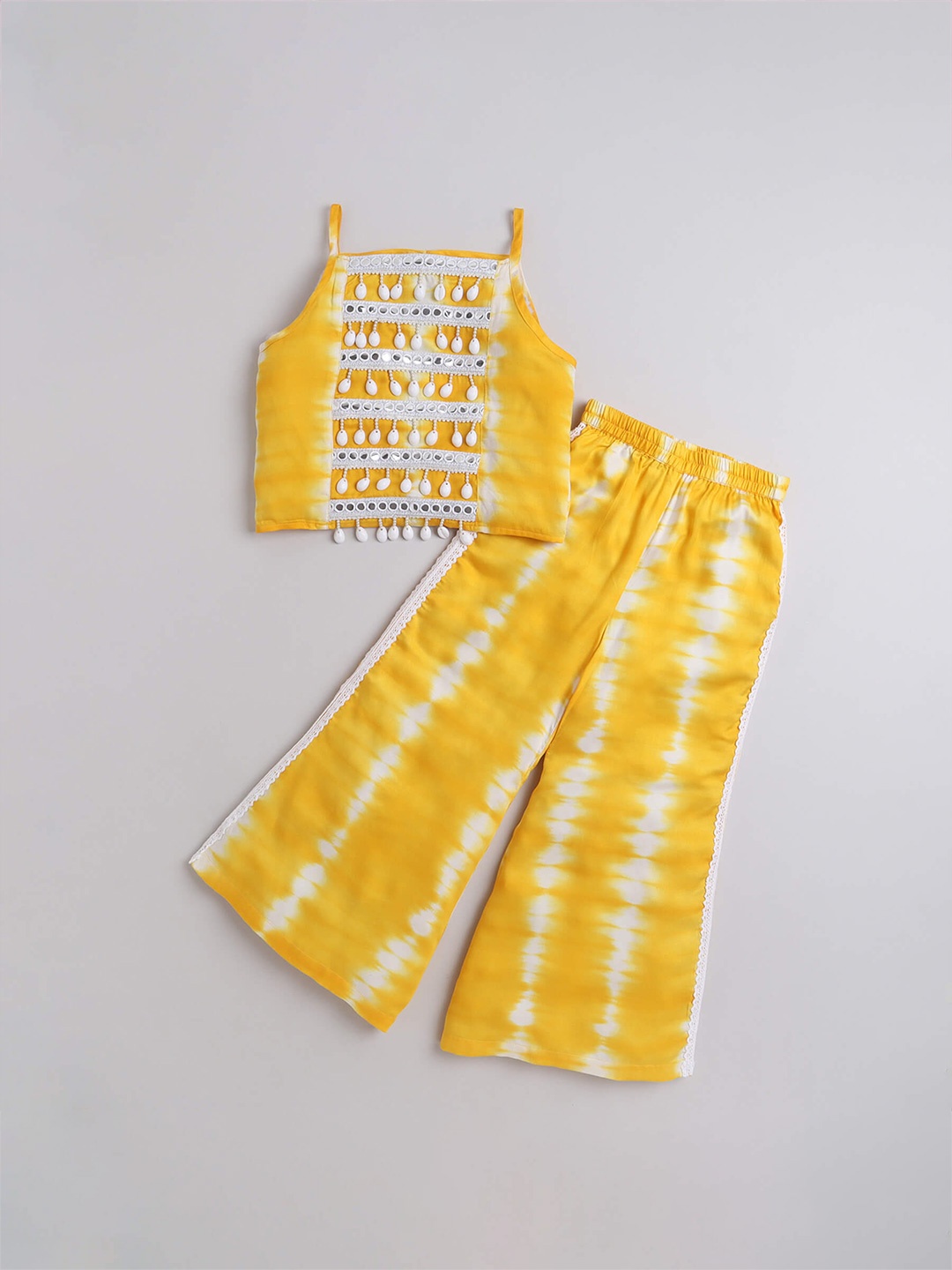 

taffykids Girls Dyed Shoulder Straps Top with Trousers, Yellow