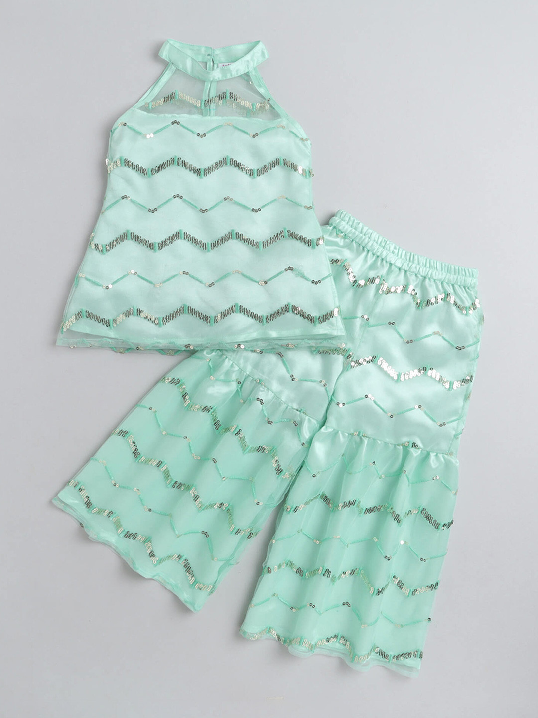 

taffykids Embellished Halter Neck Top & Sharara Set, Turquoise blue