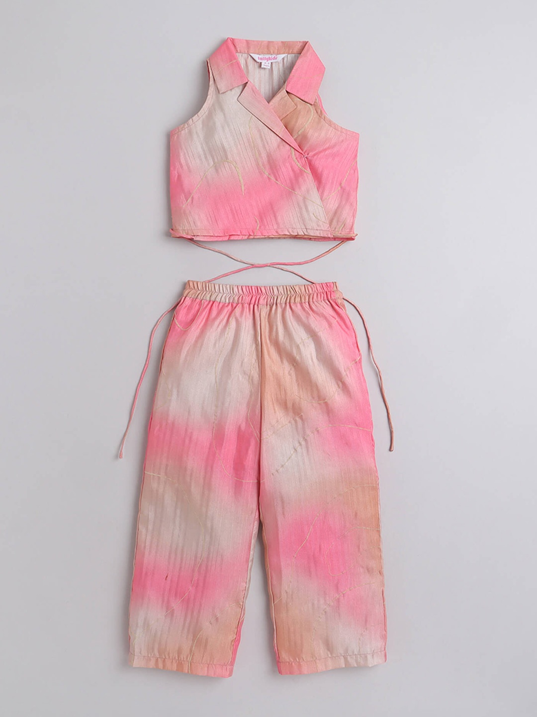 

taffykids Girls Tie & Dyed Shirt Collar Top With Trousers, Pink