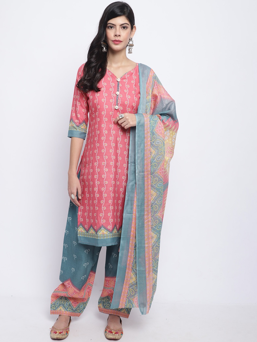 

Roly Poly Bandhani Printed Regular Straight Kurta & Salwar With Dupatta, Peach