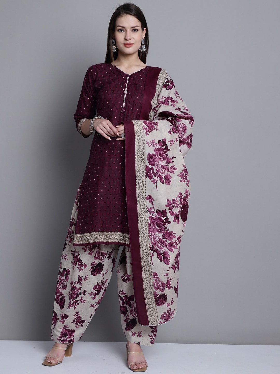 

Roly Poly Ethnic Motifs Printed Straight Kurta with Salwar & Dupatta, Maroon