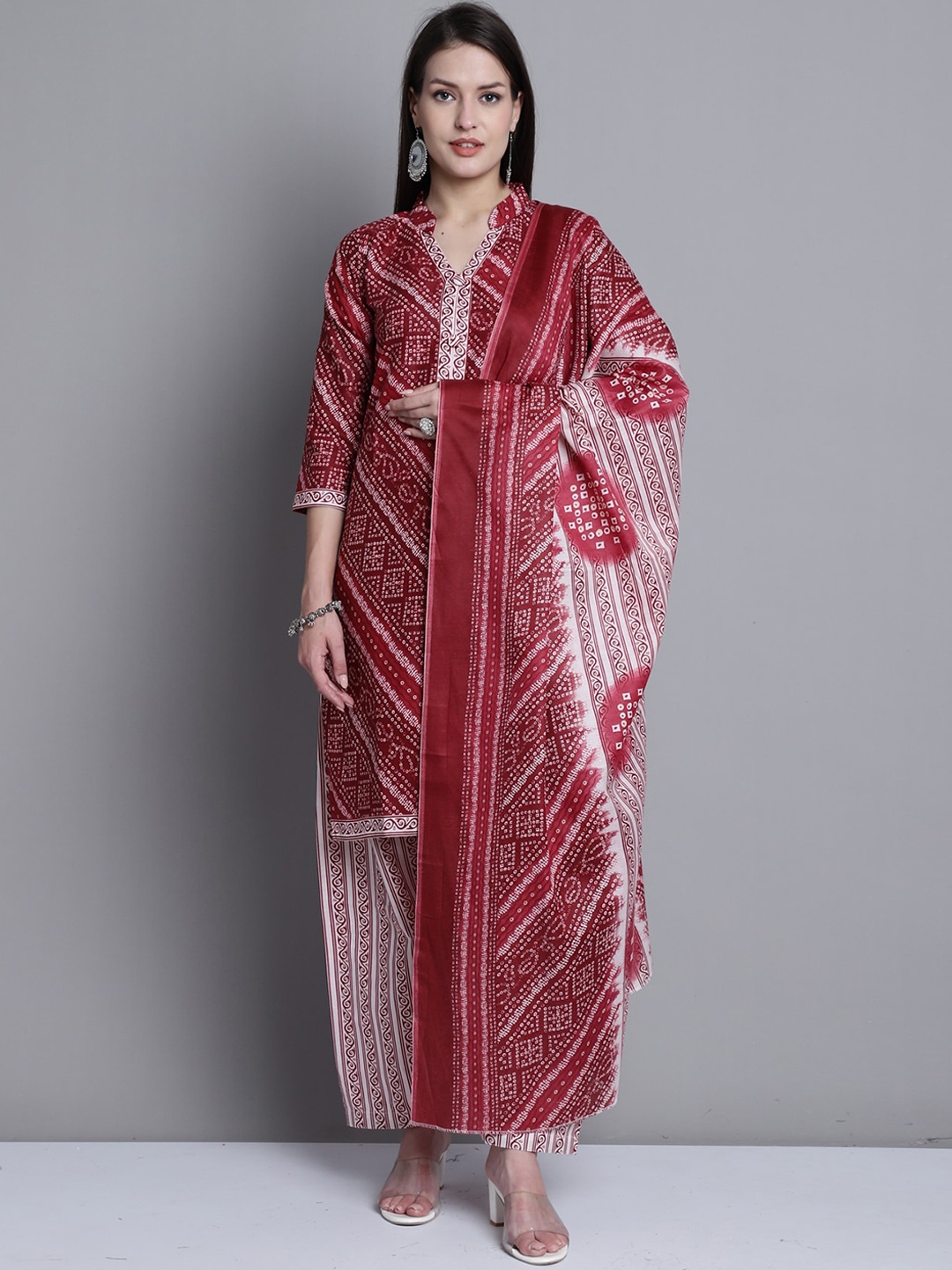 

Roly Poly Bandhani Printed Regular Straight Kurta & Salwar With Dupatta, Maroon