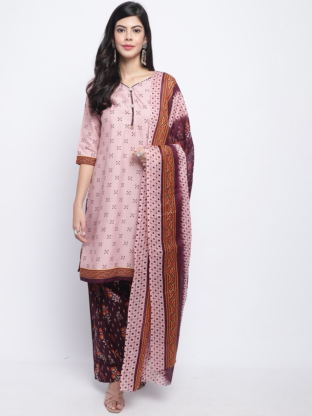 

Roly Poly Geometric Printed Regular Straight Kurta & Salwar With Dupatta, Pink