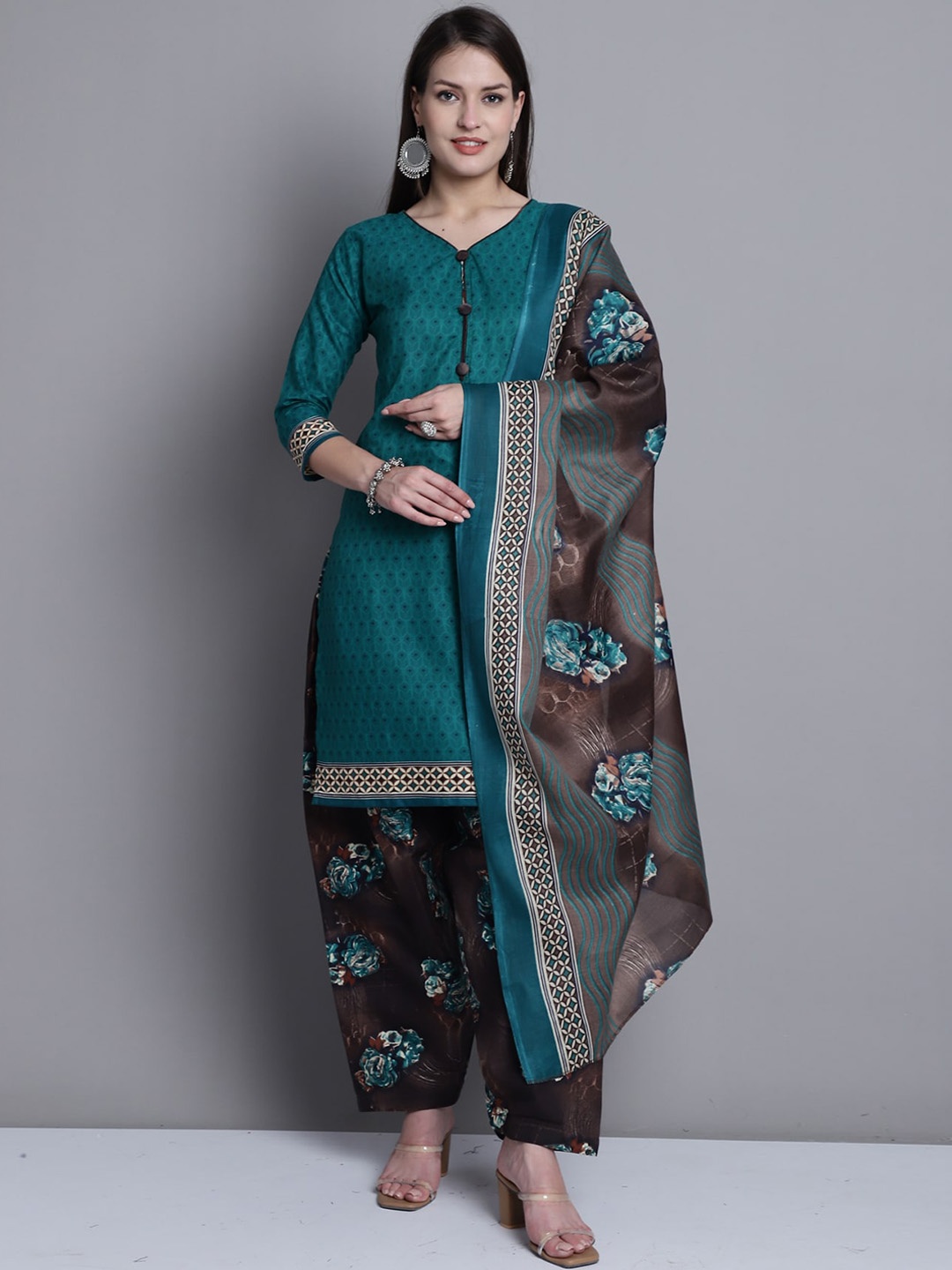 

Roly Poly Geometric Printed Regular Straight Kurta & Salwar With Dupatta, Teal