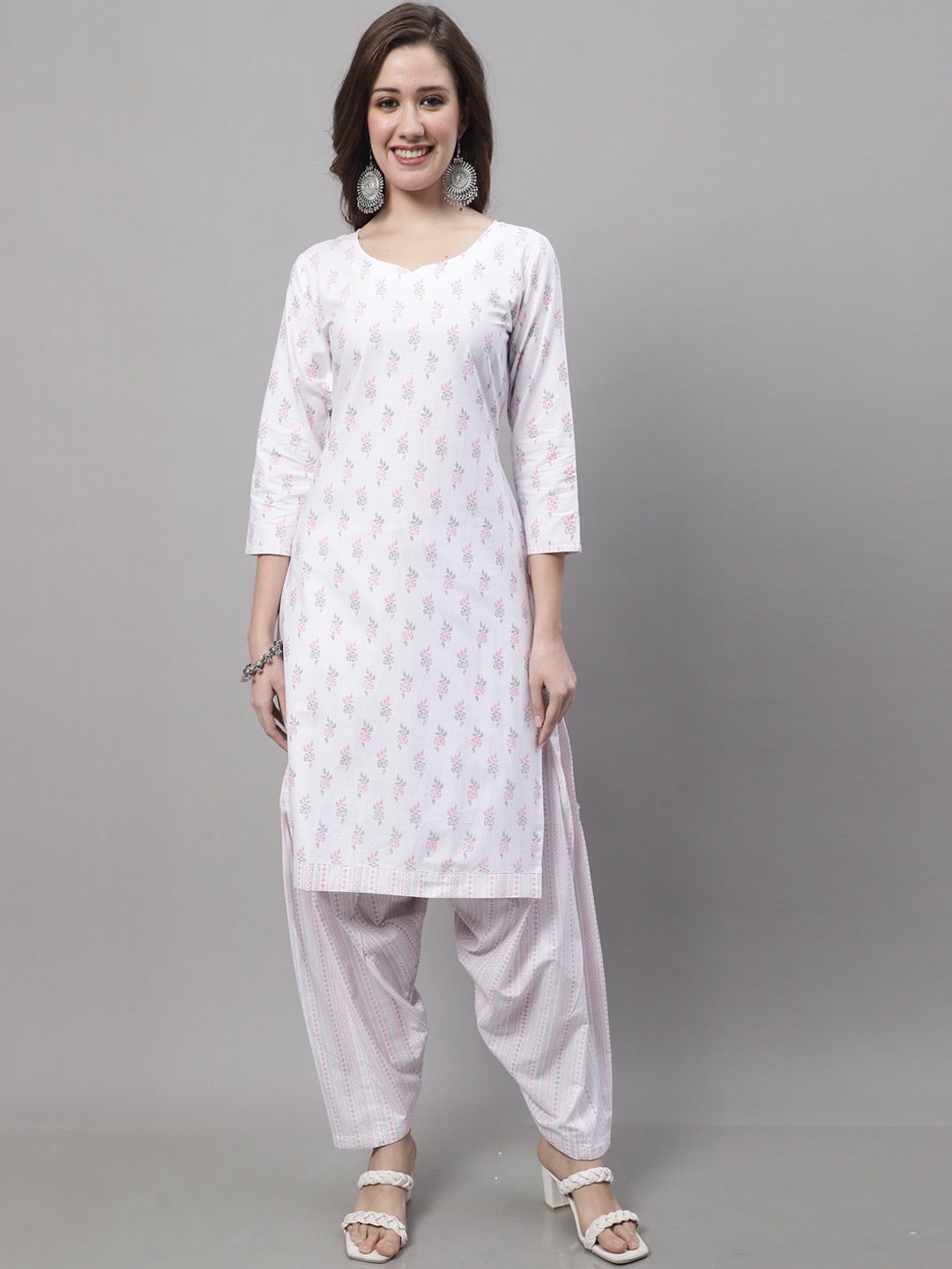 

Roly Poly Floral Printed Kurta With Salwar & Dupatta, White