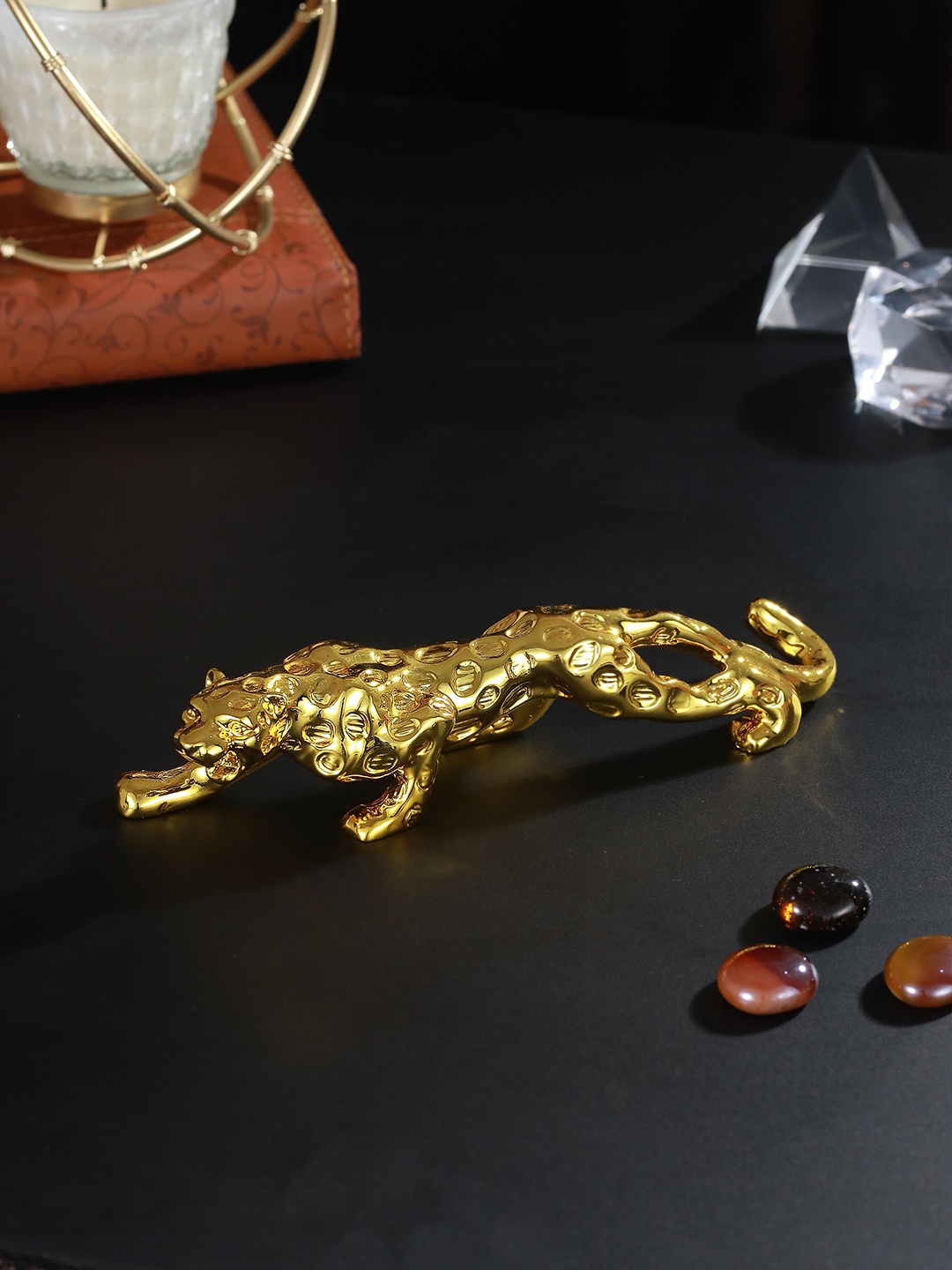 TIED RIBBONS Decorative Panther Jaguar Statue Showpiece, Gold