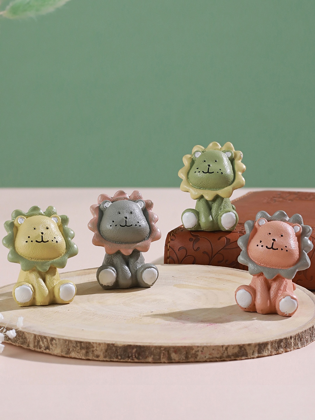 

TIED RIBBONS Grey Green 4 Pieces Lion Miniature Statue Showpiece