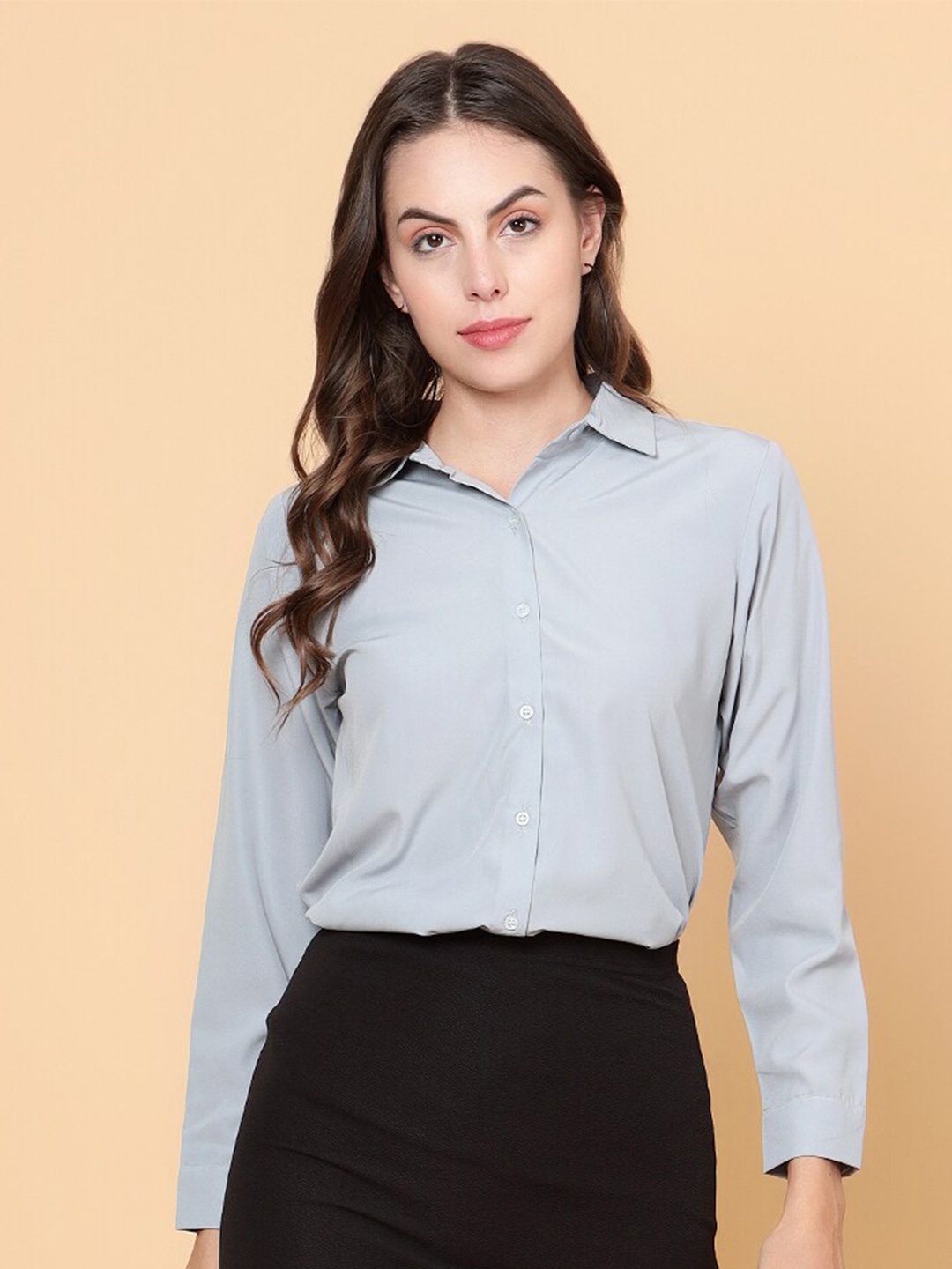 Fbella Spread Collar Premium Tailored Fit Formal Shirt, Grey
