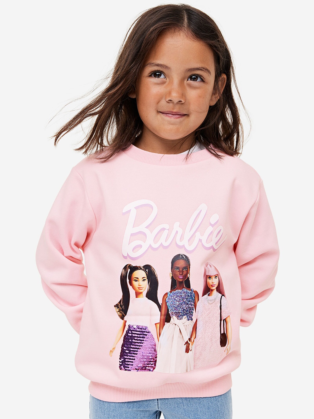

H&M Girls Barbie Printed Sweatshirt, Pink