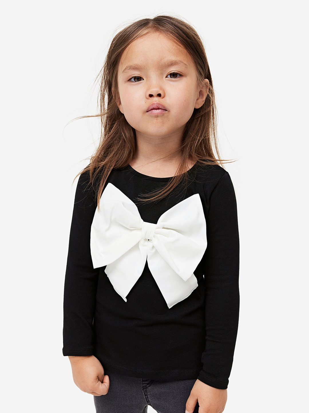 

H&M Girls Appliqued Jersey Top, Black