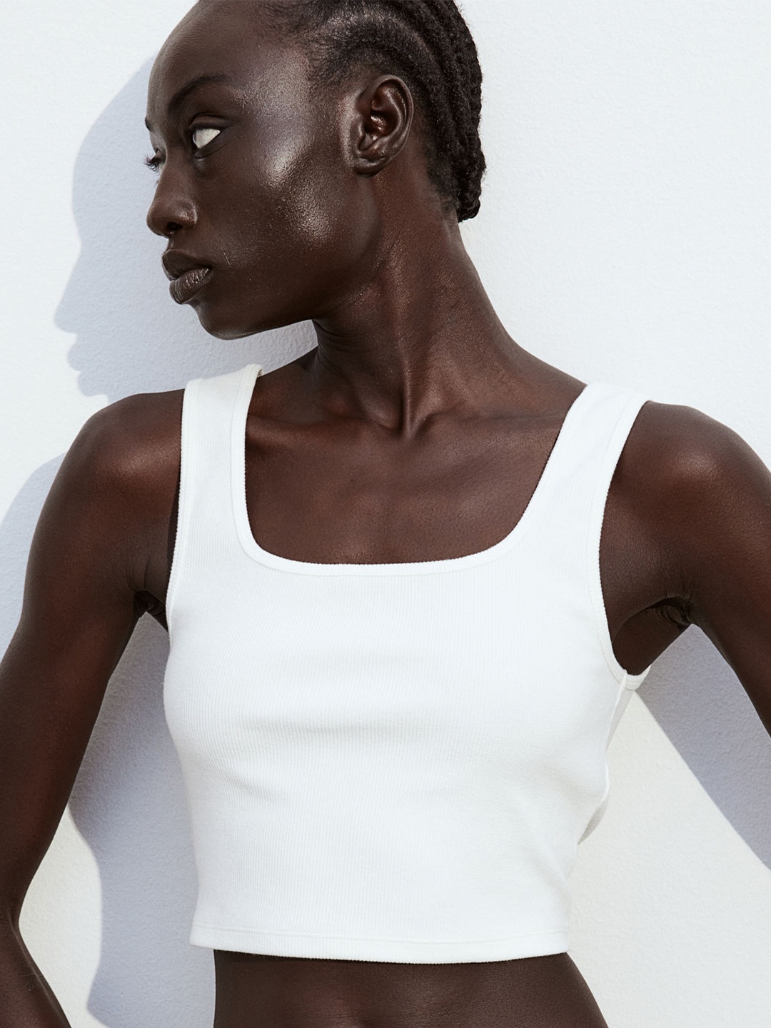

H&M Cropped Vest Top, White