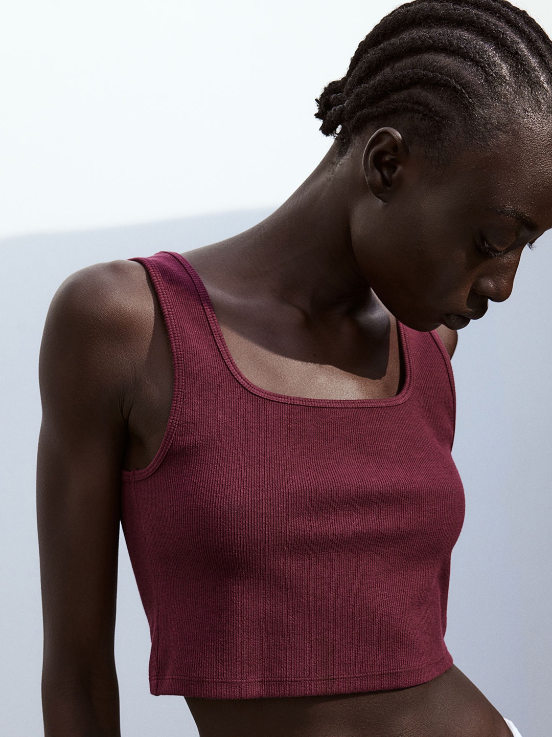 

H&M Cropped Vest Top, Maroon