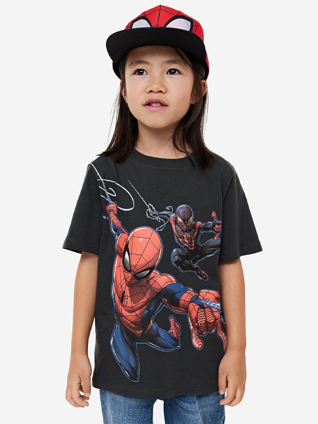 

H&M Boys 2-Pack Spider-Man Printed Pure Cotton T-shirts, Charcoal