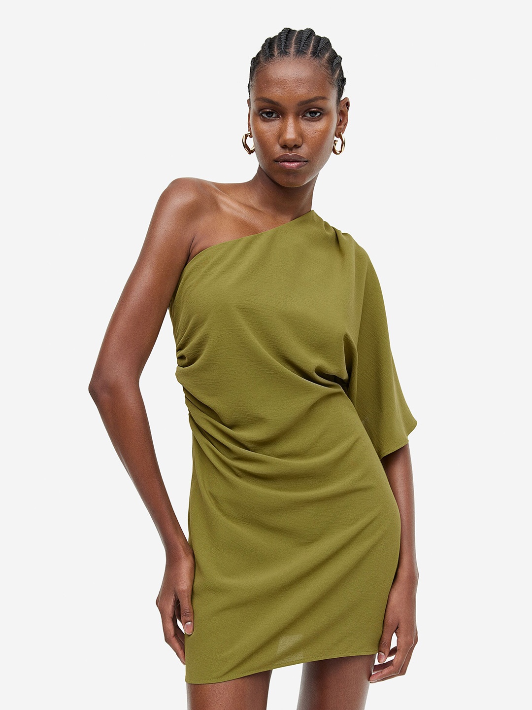 

H&M Draped One-Shoulder Dress, Olive
