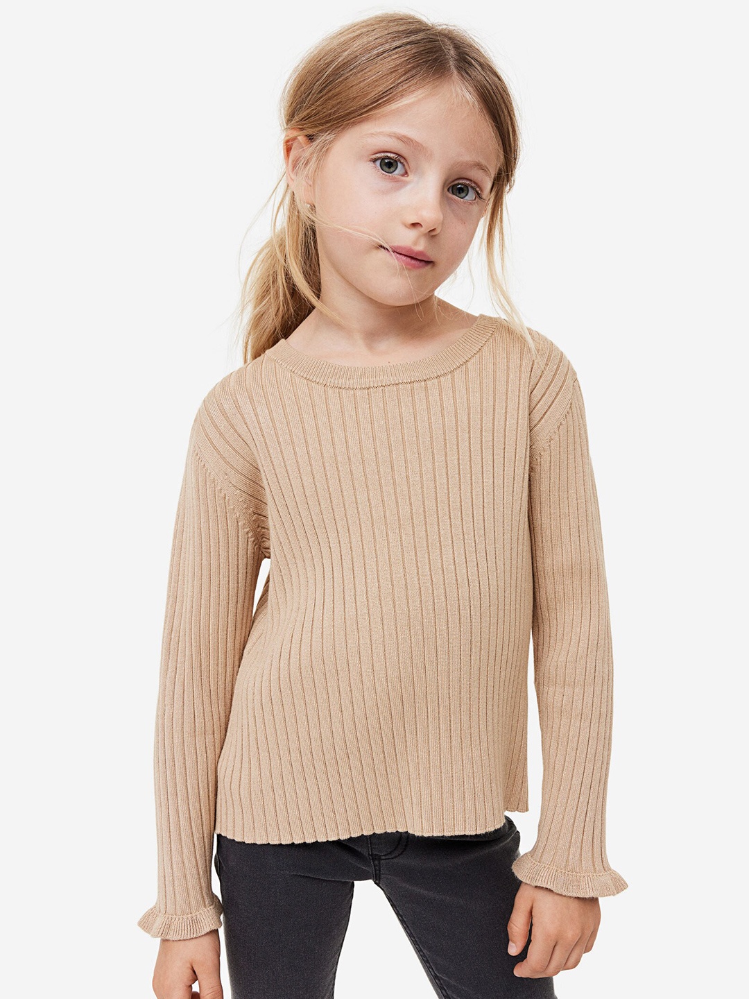 

H&M Infant Girls Rib-Knit Jumper, Beige