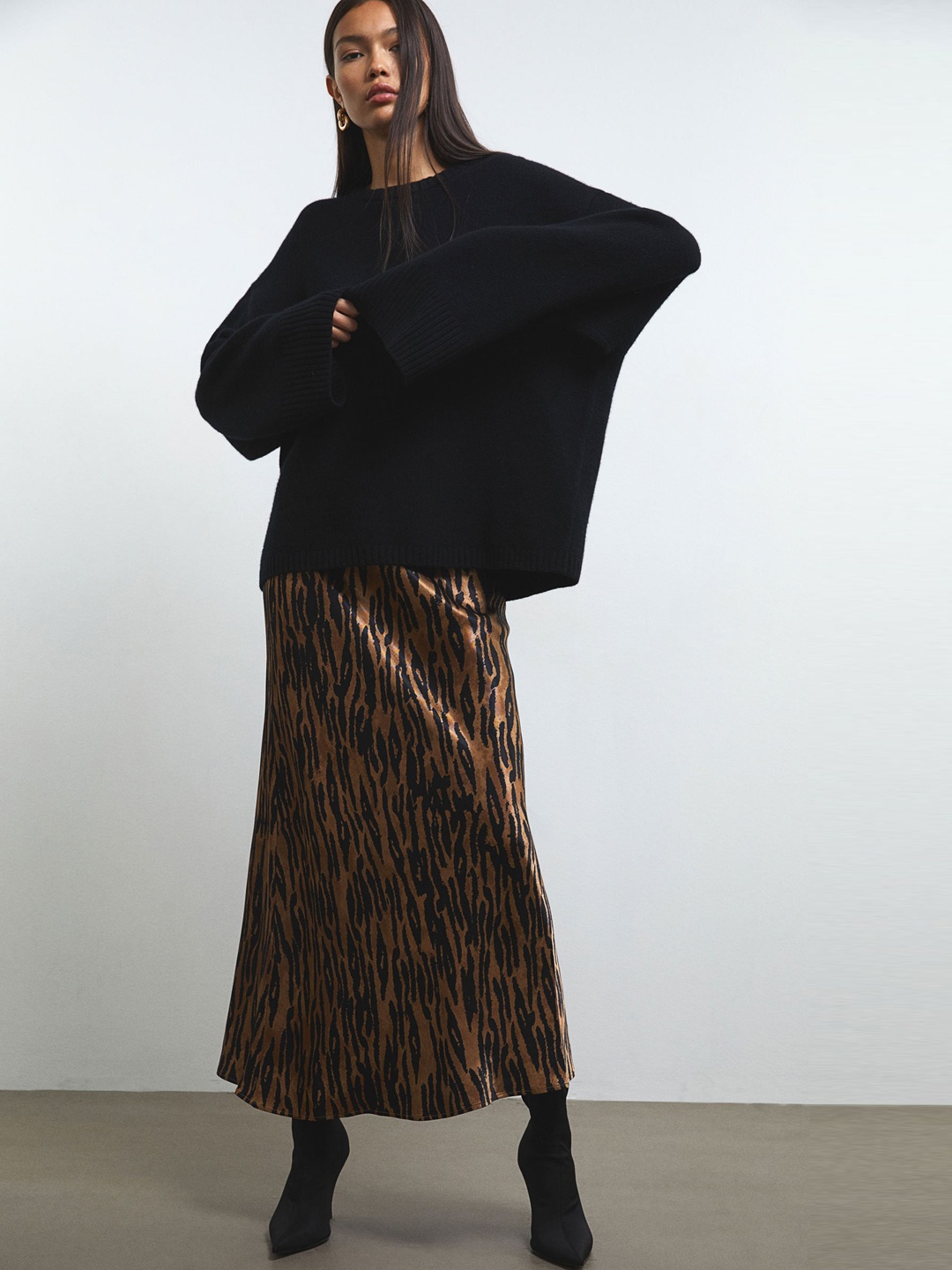 

H&M Satin Maxi Skirt, Brown