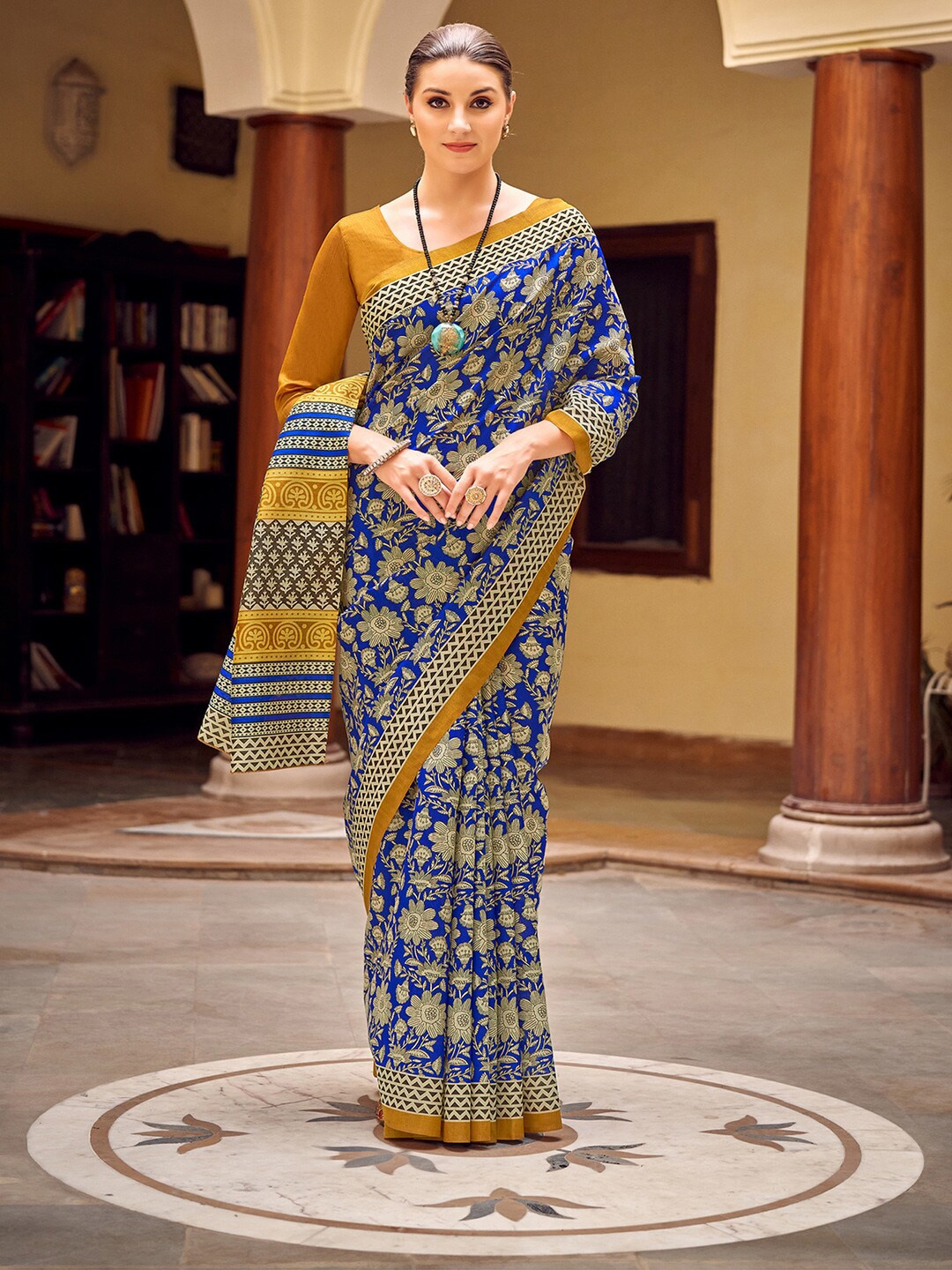 

KALINI Floral Printed Bhagalpuri Saree, Blue