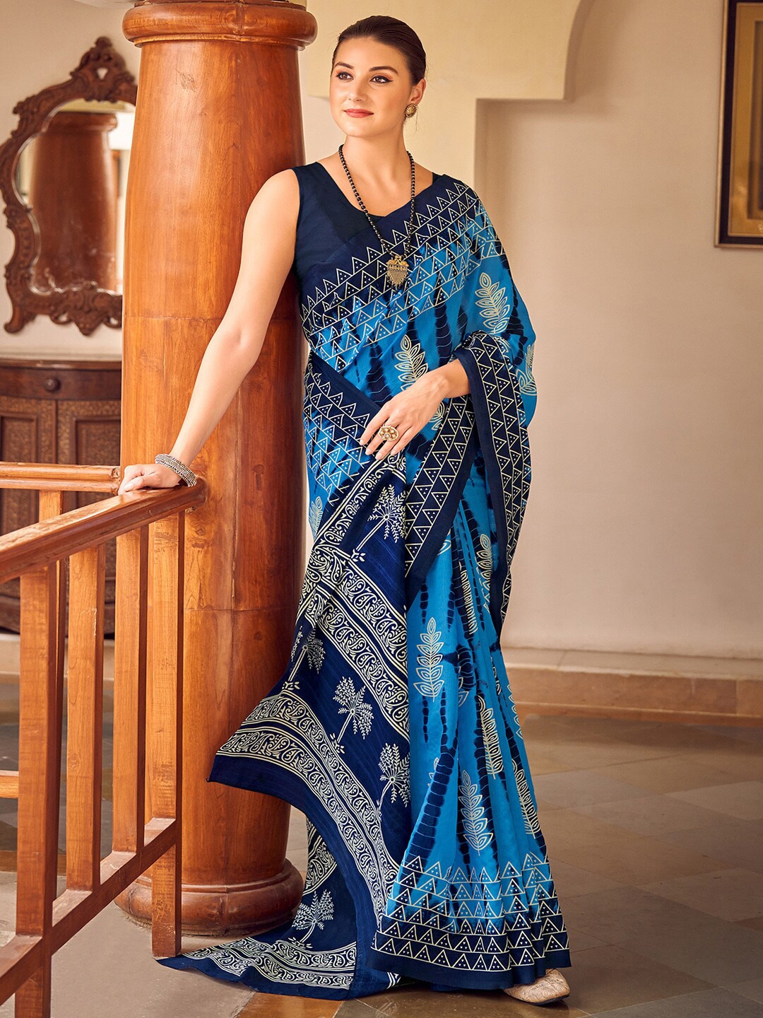 

KALINI Ethnic Motifs Printed Bhagalpuri Saree, Blue