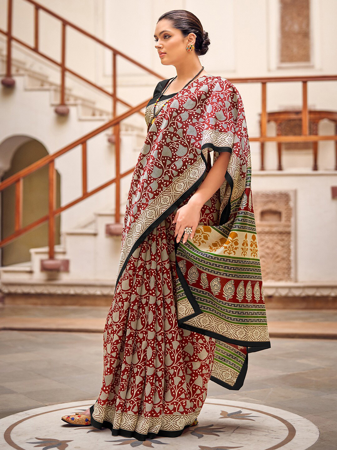 

KALINI Ethnic Motifs Printed Bhagalpuri Saree, Maroon